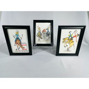 Cowboy Watercolor 4x6 Framed Art Cards Sketch Ben Fike Western Rodeo Barrel